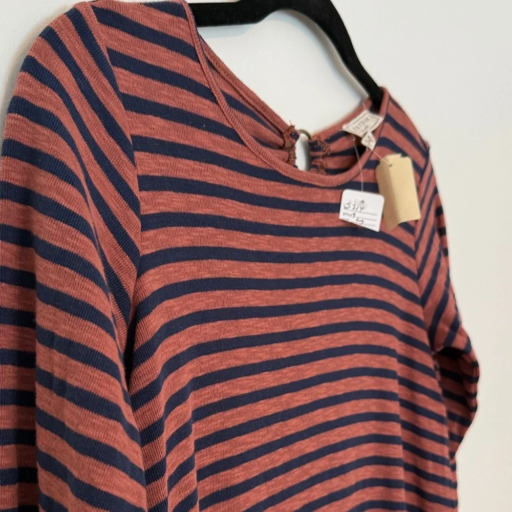 Hayden Girls Large Striped 3/4 Sleeve Keyhole Back NewTop Rust Navy G6626VM